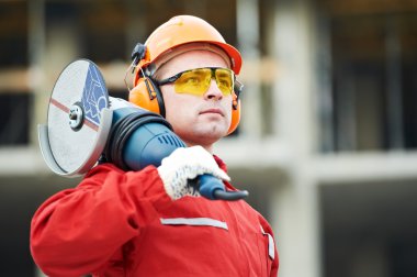 Builder worker at construction site clipart