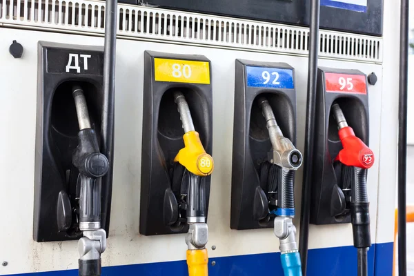 Refueling nozzle in gas station. Close up — Stock Photo, Image