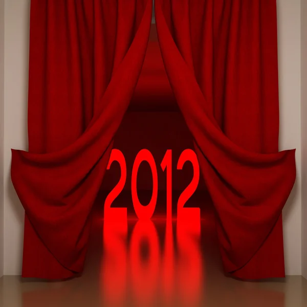 红色的窗帘和 2012 年 — 图库照片