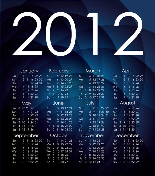 蓝色 2012 年日历。矢量 — 图库矢量图片