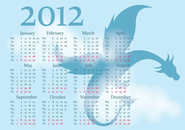 Naptár 2012 év. sárkány szimbólum év. — Stock Vector