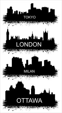 Detailed vector silhouettes of world cities clipart