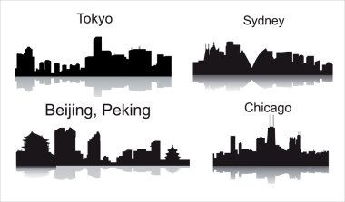 Detailed vector silhouettes of world cities clipart