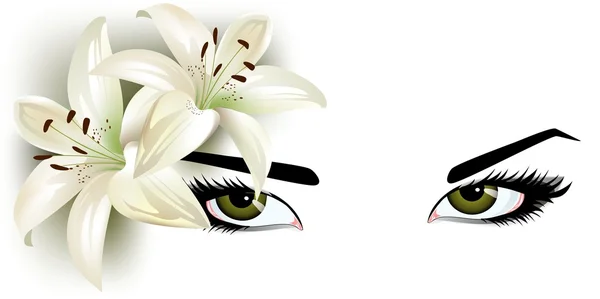 Green eyes with lilies — Stock Photo, Image