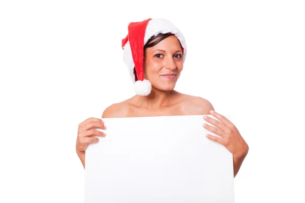 Donna sexy con Santa Hat Holding Blank Board — Foto Stock