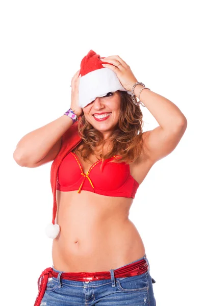 Σέξι γυναίκα με καπέλο santa — Φωτογραφία Αρχείου