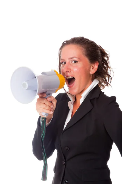 Бізнес жінка розмовляє мегафоном — стокове фото