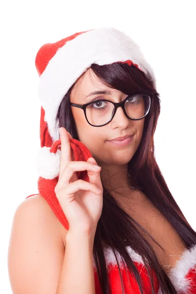 圣诞老人的帽子和红色胸罩性感的女人 — 图库照片