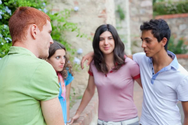 Подростки разговаривают в парке — стоковое фото