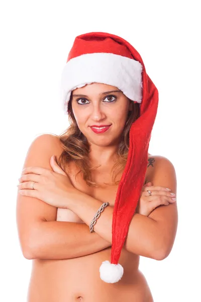 Σέξι γυμνόστηθη γυναίκα με καπέλο santa — Φωτογραφία Αρχείου
