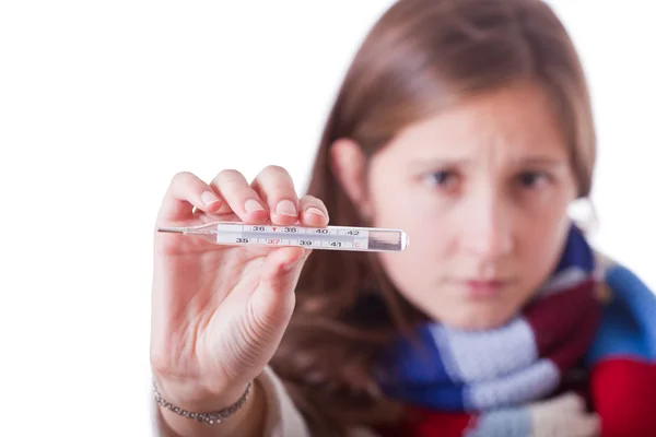 Sick Woman with Thermometer — Stock Photo, Image