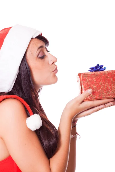 Santa şapka ve kırmızı bir sutyen ile seksi kadın — Stok fotoğraf