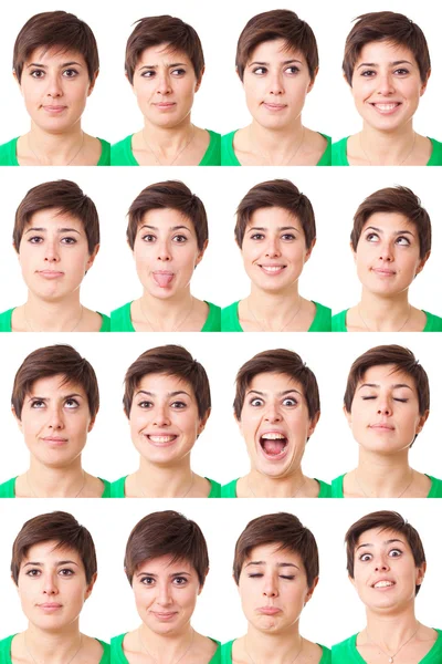 Retrato de mulher, Coleção de expressões — Fotografia de Stock