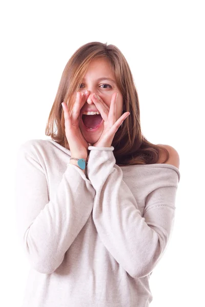 Mladá žena křičí — Stock fotografie