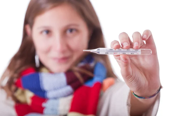 Sick Woman with Thermometer — Stock Photo, Image