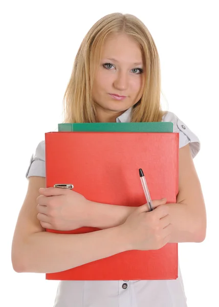 The girl carrying red folder — Stock Photo, Image