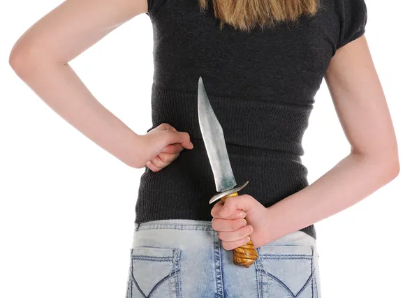 Young woman holding knife — Stock Photo, Image
