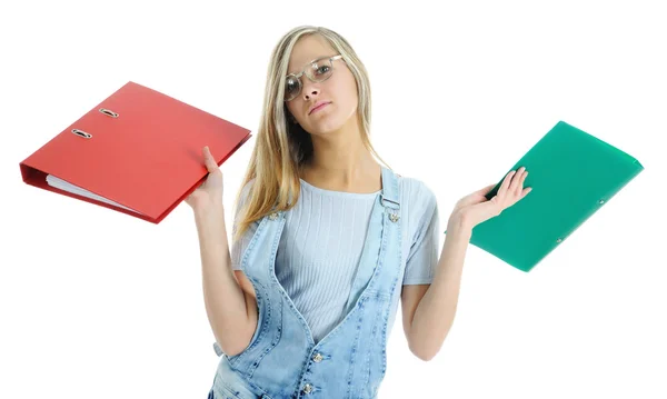 The girl carrying folders — Stock Photo, Image