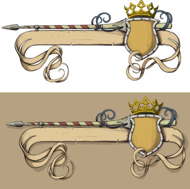 Color Banner spear and crown clipart
