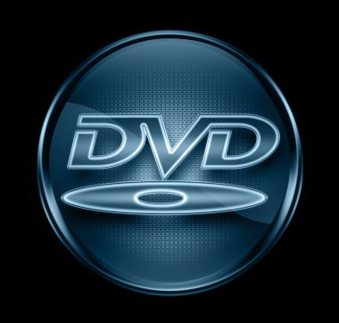 DVD simgesi koyu mavi, siyah arka plan üzerine izole.