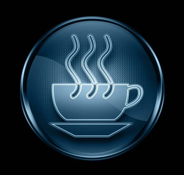 Icône tasse à café bleu foncé, isolé sur fond noir . — Photo
