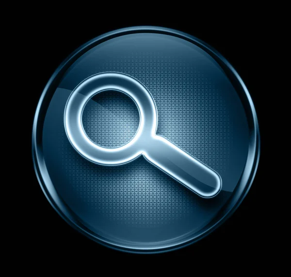 Search and magnifier icon dark blue, isolated on black backgroun — 图库照片