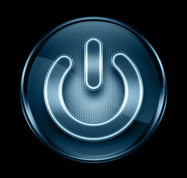 Icono botón de encendido azul oscuro, aislado en negro — Foto de Stock