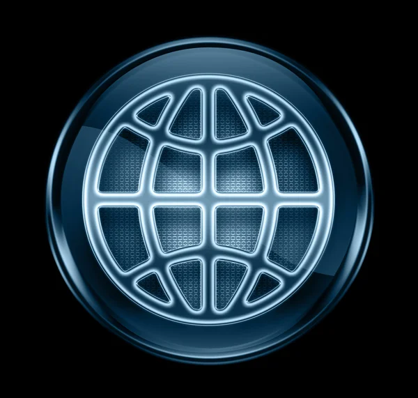 Globus-Symbol dunkelblau, isoliert auf schwarzem Hintergrund — Stockfoto