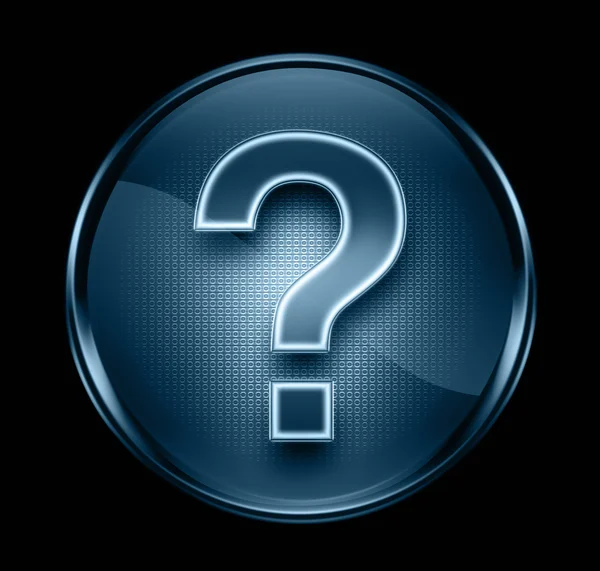Icono de símbolo de pregunta azul oscuro, aislado sobre fondo negro —  Fotos de Stock