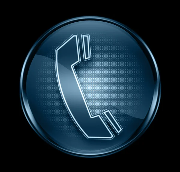 Telefon ikonen mörk blå, isolerade på svart bakgrund — Stockfoto