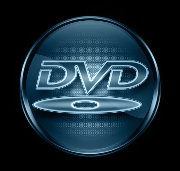 Dvd icon dunkelblau, isoliert auf schwarzem Hintergrund. — Stockfoto