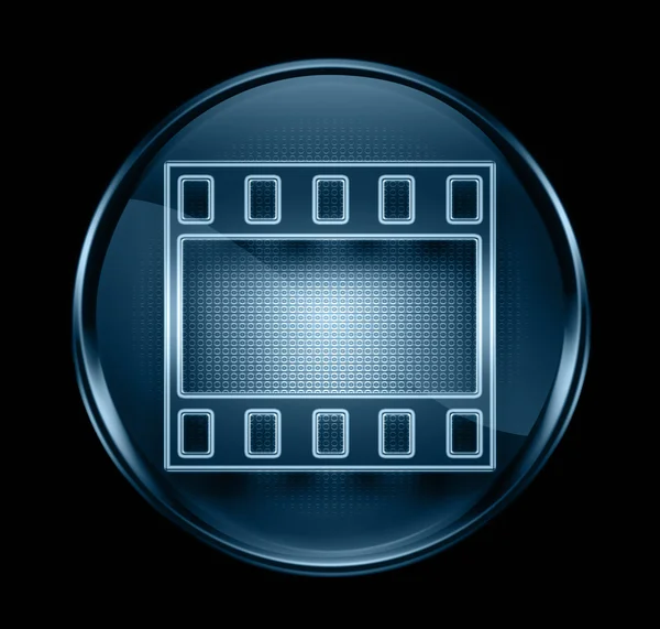 Film pictogram donker blauw, geïsoleerde op zwarte achtergrond. — Stockfoto