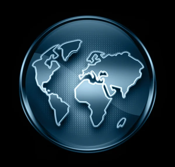 Wereld pictogram donkerblauw, geïsoleerd op zwart — Stockfoto