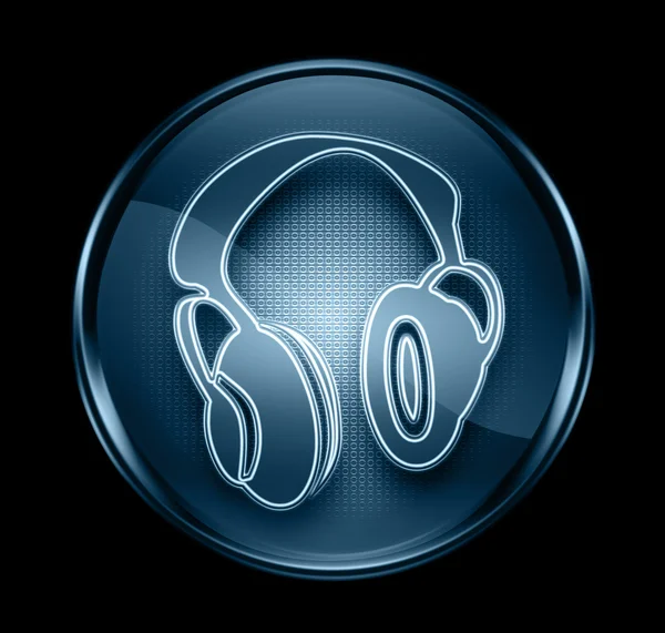 Headphone icon dark blue, isolated on black background — Stock Photo, Image