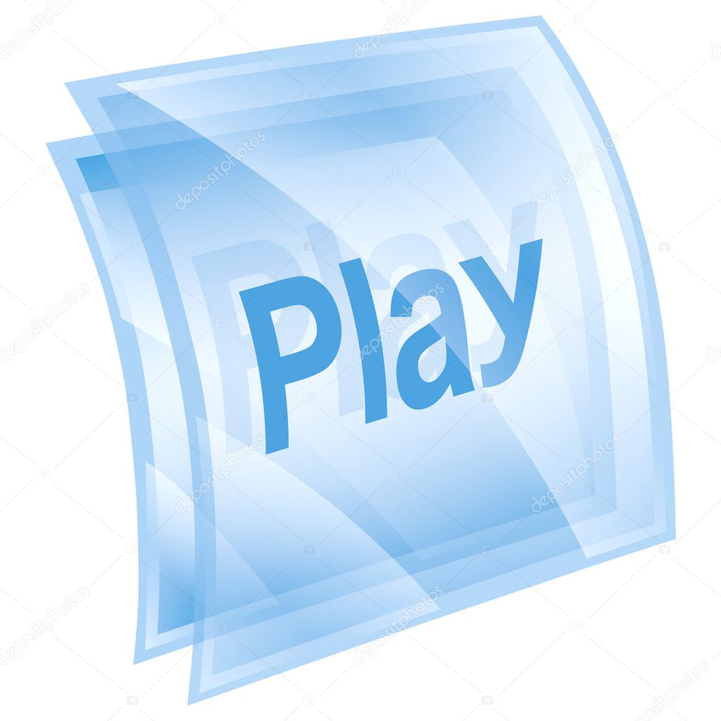 Play icon blue square, isolated on white background