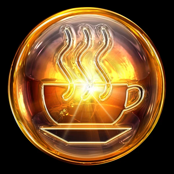 Kaffeetasse Ikone Feuer, isoliert auf schwarzem Hintergrund — Stockfoto