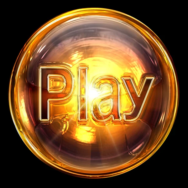 Play icon fire, isoliert auf schwarzem Hintergrund — Stockfoto