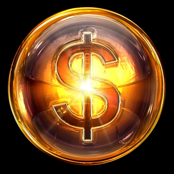 Dollar-Symbol Feuer, isoliert auf schwarzem Hintergrund. — Stockfoto