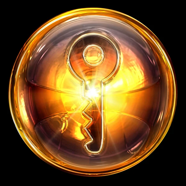 Key icon golden, isolated on black background — Stock Photo, Image