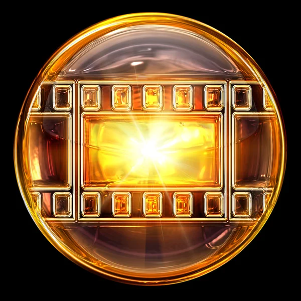 Film icon golden, isolated on black background — Stock Photo, Image