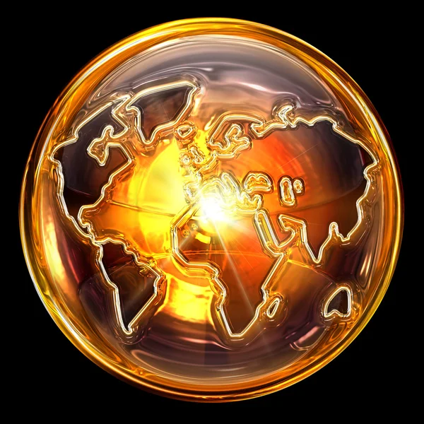 Ícone do globo dourado, isolado sobre fundo preto — Fotografia de Stock