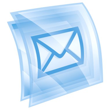 posta zarf simgesi mavi kare, izole üzerinde beyaz arka plan