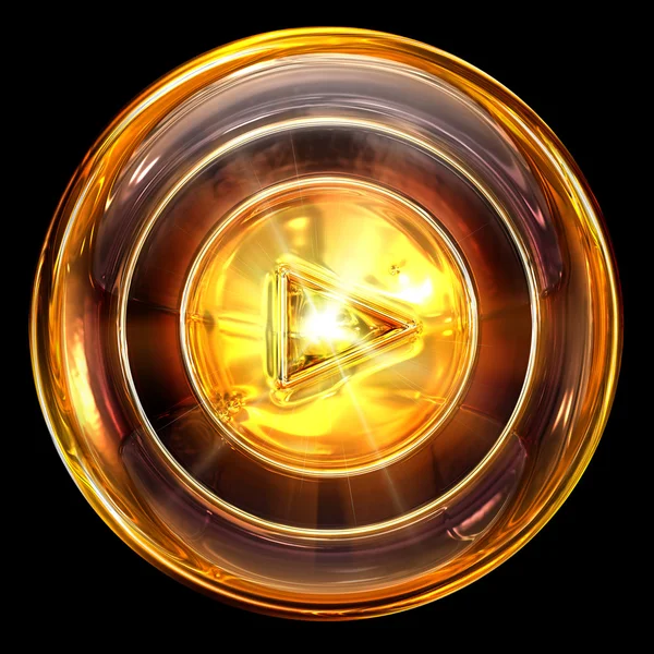 Play icon golden, isolated on black background — Stock Photo, Image