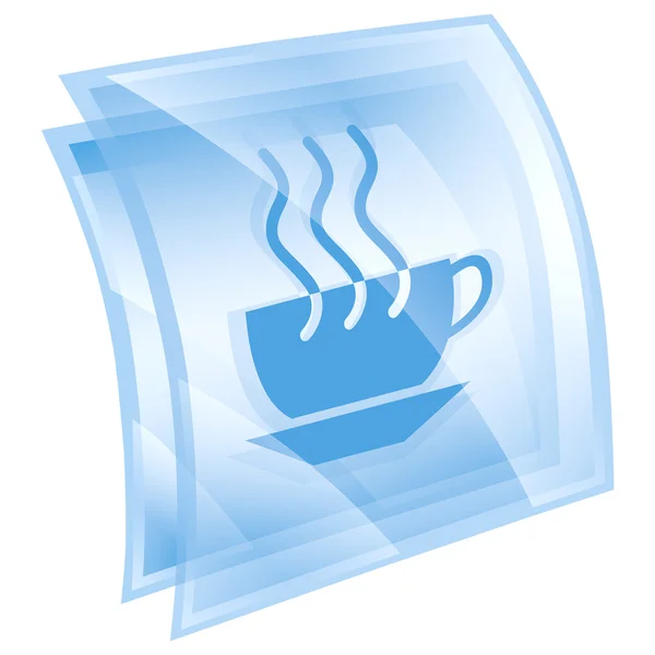 コーヒー カップ アイコン青い正方形に孤立した白い背景. — ストック写真