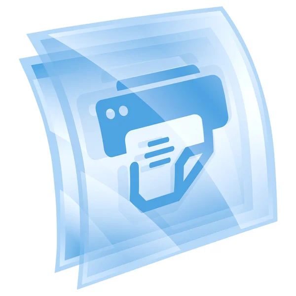 Druckersymbol blaues Quadrat, isoliert auf weißem Hintergrund. — Stockfoto