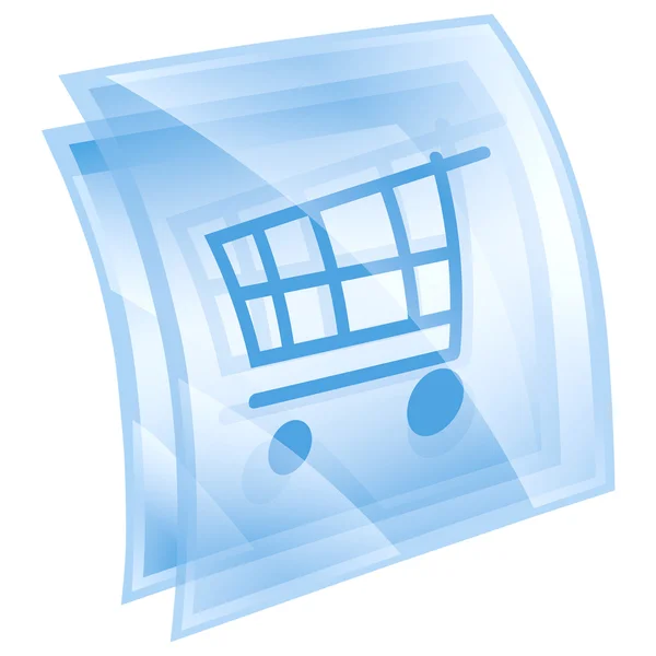 Winkelen kar pictogram blauwe vierkant, geïsoleerd op witte achtergrond. — Stockfoto