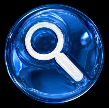 Search and magnifier icon blue, isolated on black background. clipart