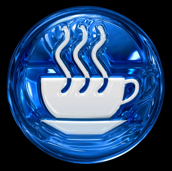 Icono de taza de café azul, aislado sobre fondo negro . — Foto de Stock