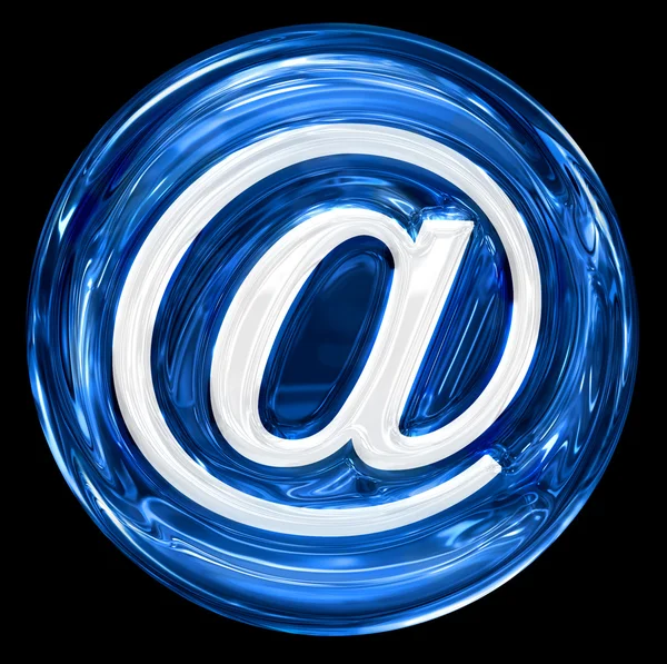 E-Mail-Symbol blau, isoliert auf schwarzem Hintergrund. — Stockfoto