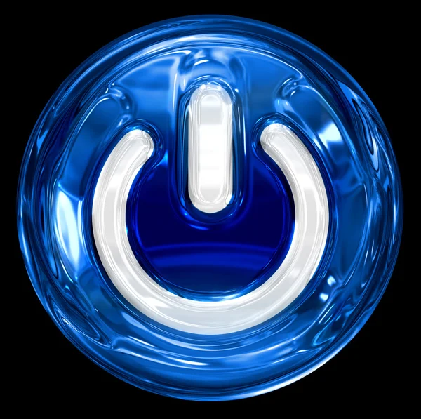 Botão de energia azul, isolado no fundo preto . — Fotografia de Stock